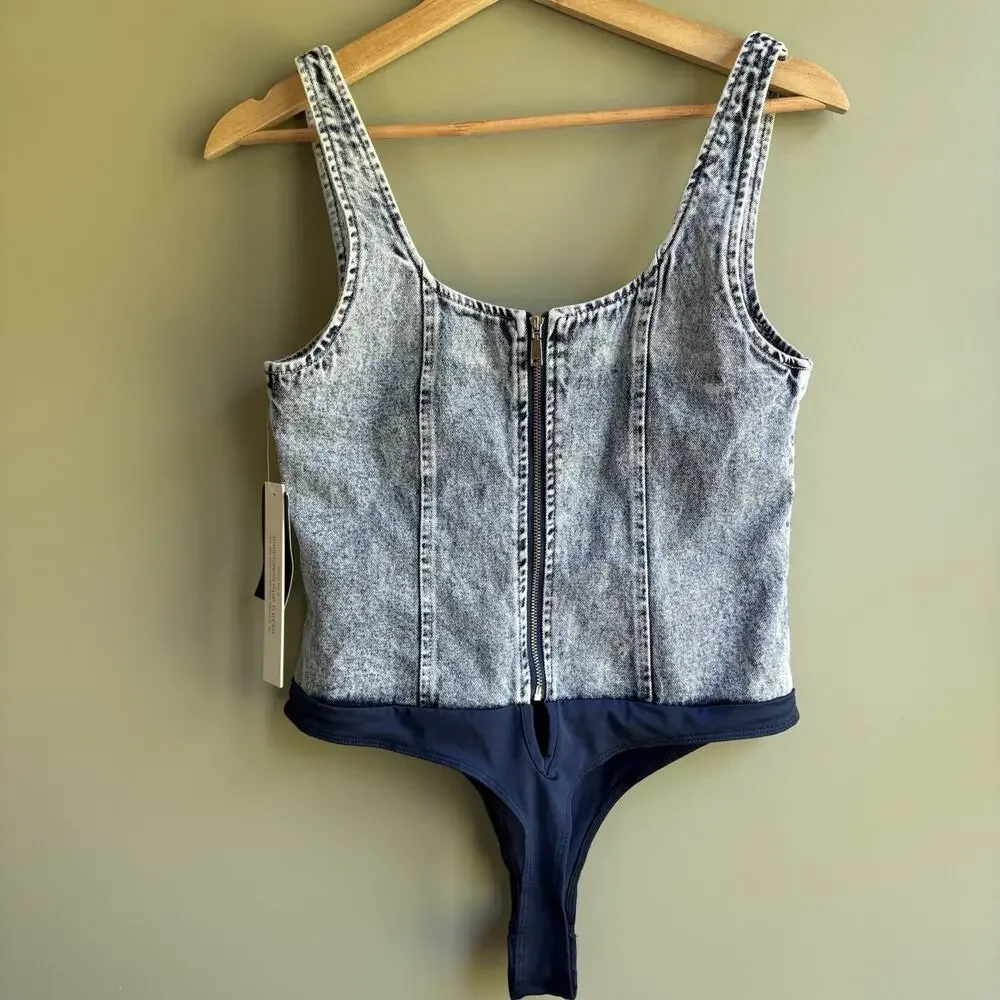 New CULPOS x INC Denim Sleeveless Bodysuit Acid Wash Y2K Festival Retro 90s Sz 4 - Picture 3 of 13